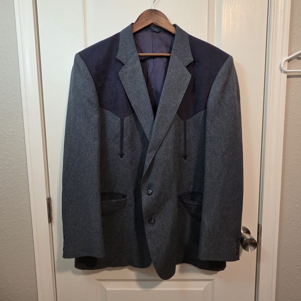 Vintage Circle S Made In USA Western Blazer Blue Gray Color Mens Size 46R